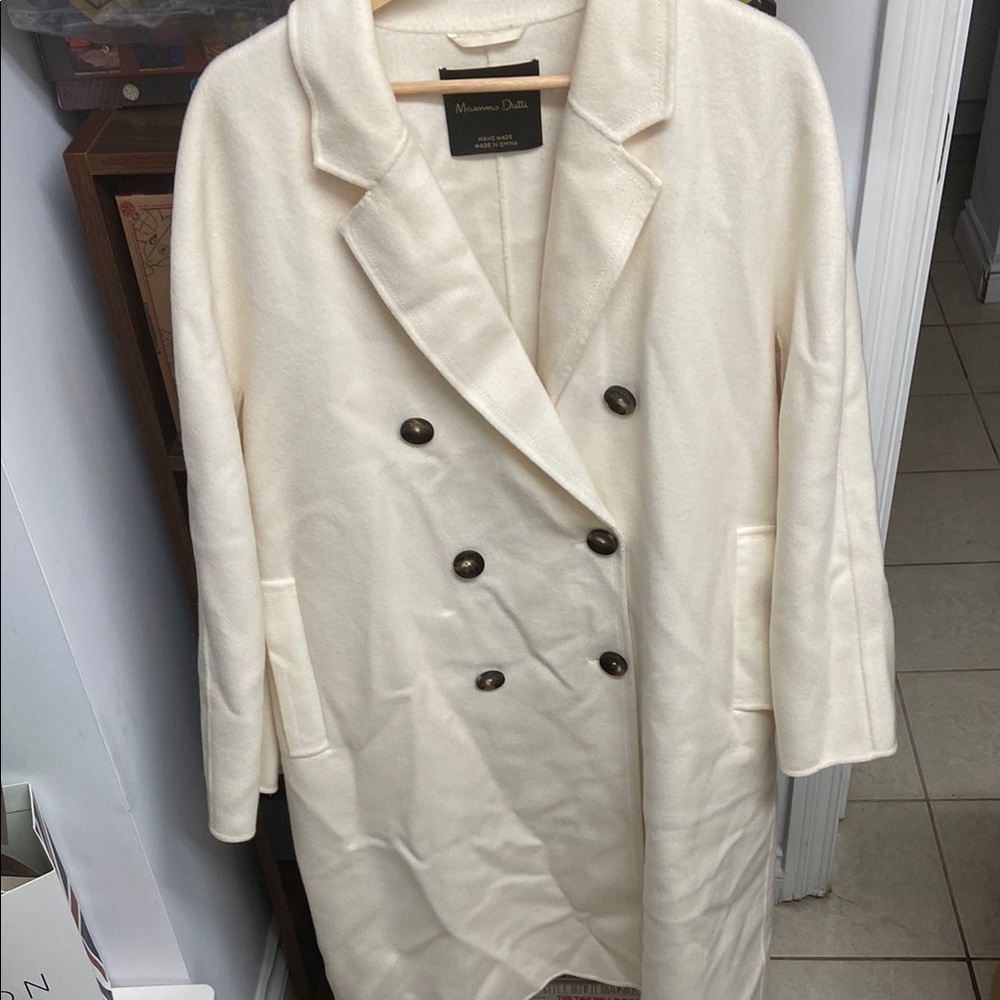 Massimo Dutti Women's Cream Double-Breasted Coat